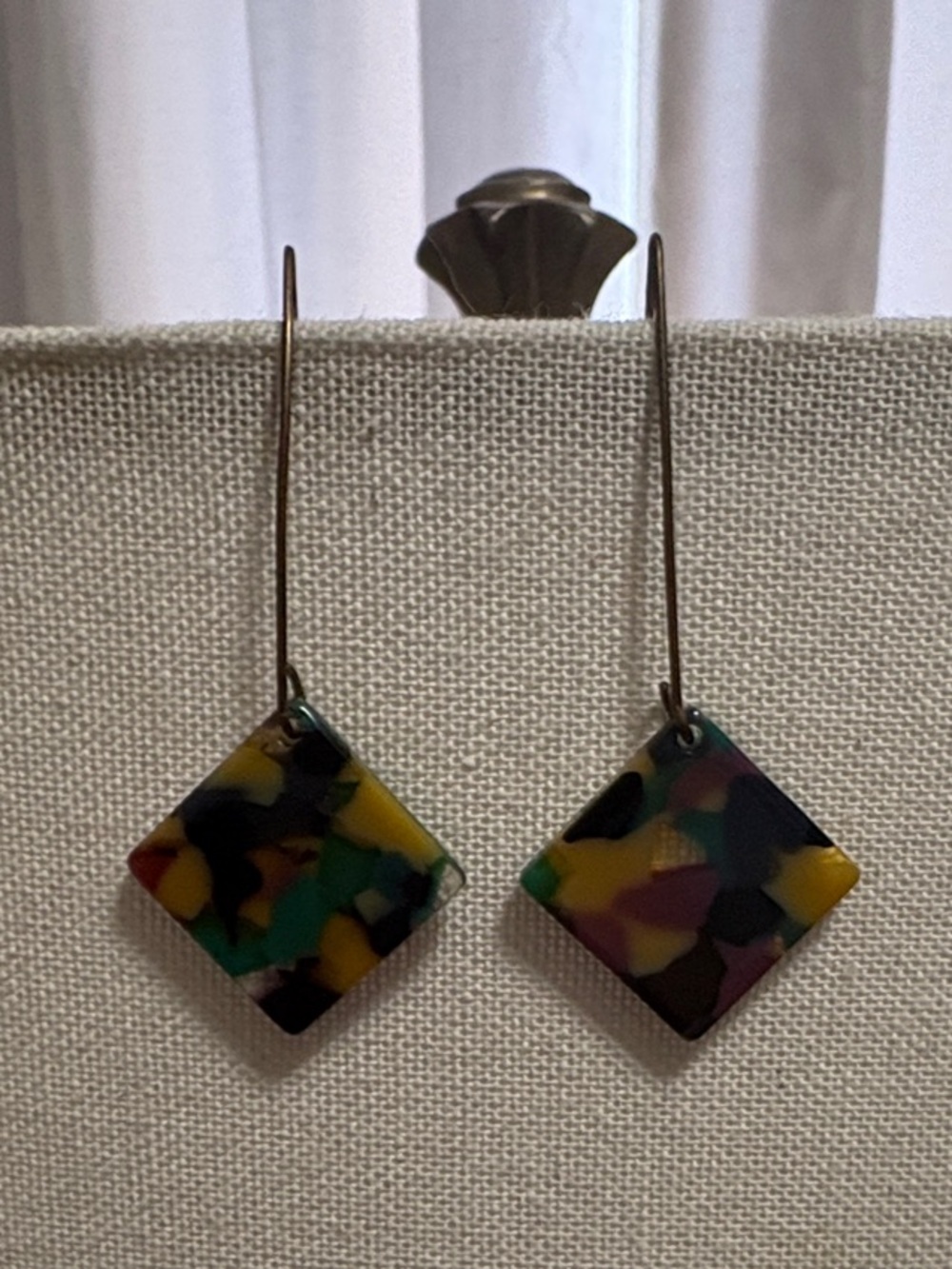 Multicolor Resin Diamond Drop Earrings - Women Jewelry